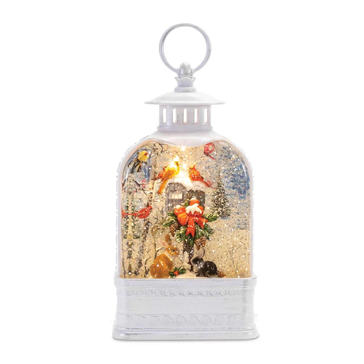 9.75" LED Snow Globe Lantern with Woodland Animals